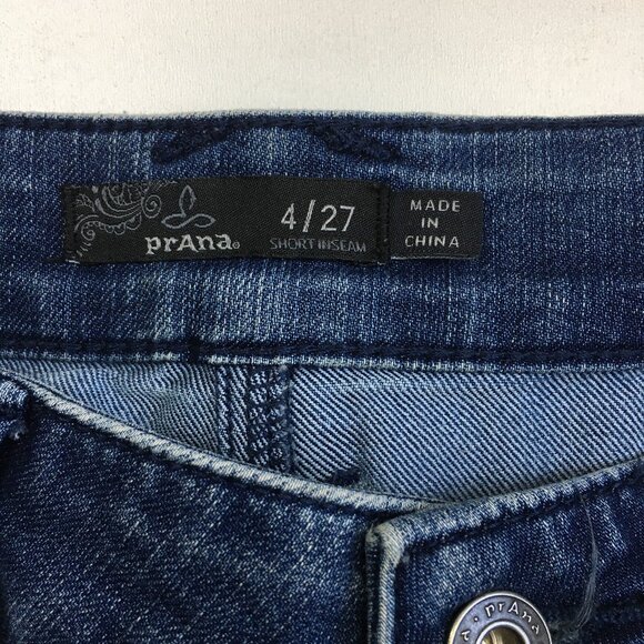 PRANA Medium Wash Organic Cotton Blend 5 Pocket Logo Button Jeans - Picture 2 of 12